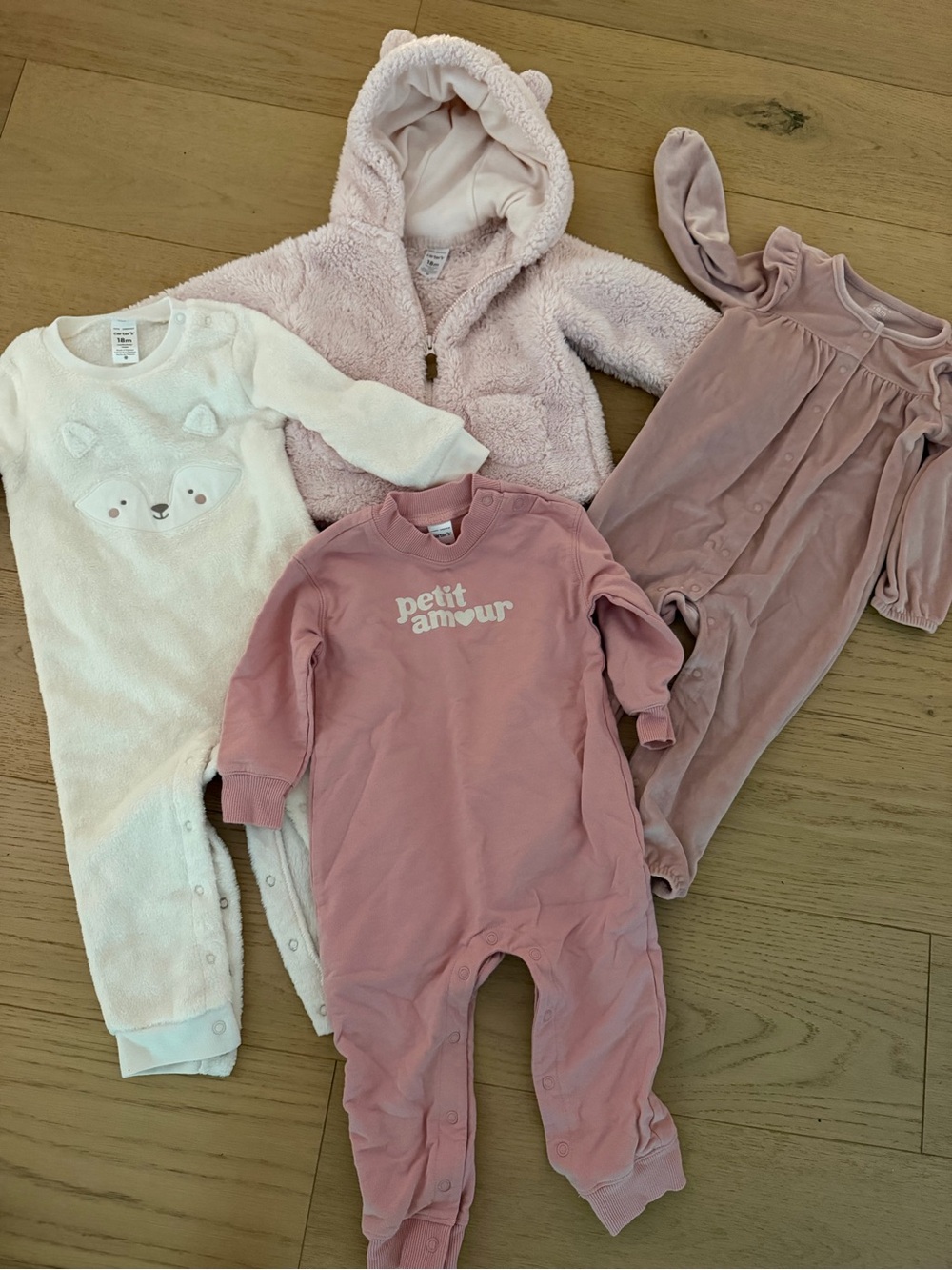 Carter’s Baby Girl Button Up Bodysuits Set of 3, & Fleece Teddy Jacket 18M